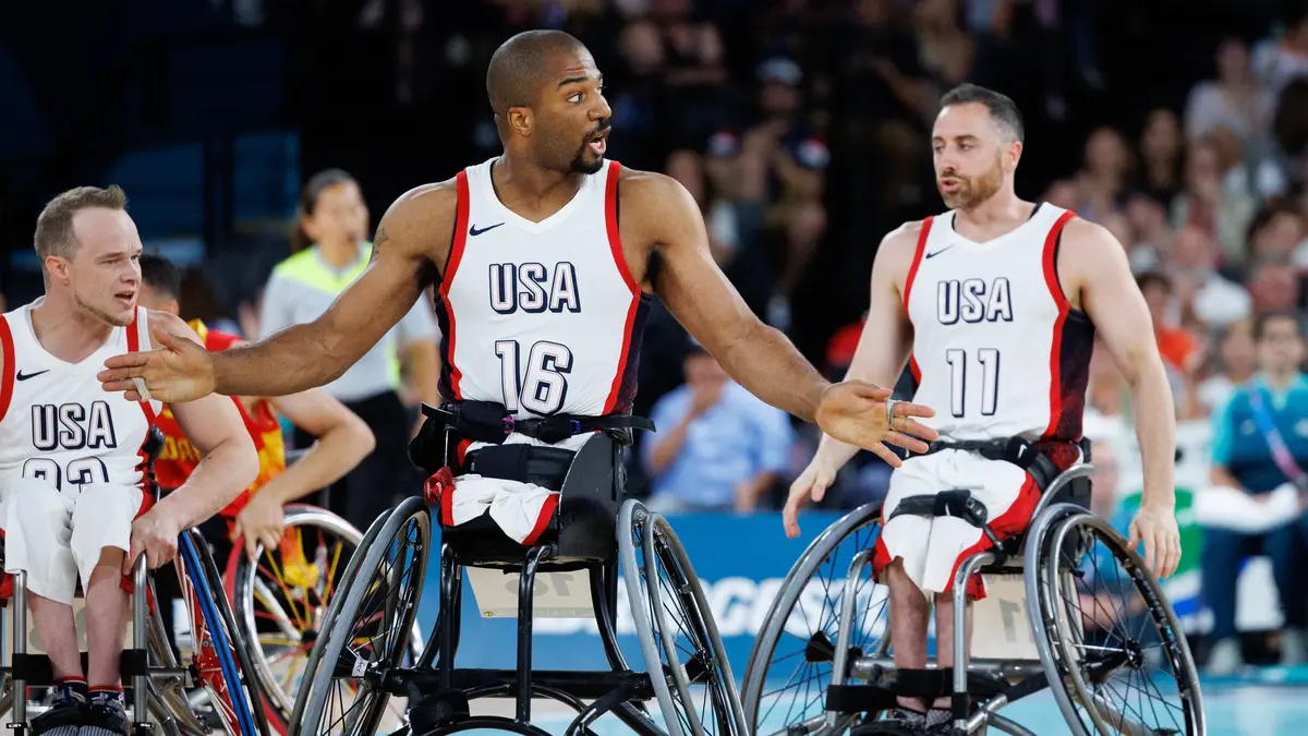 Players competing in wheelchair basketball at the Paris 2024 Paralympics