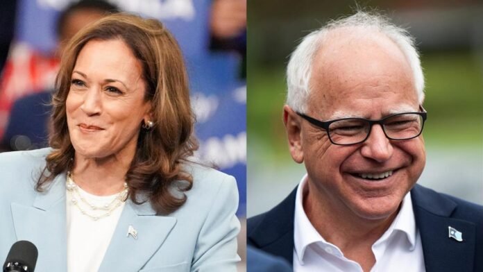 Tim Walz, Kamala Harris's vice presidential running mate for the 2024 election, known for his political experience and moderate stance.